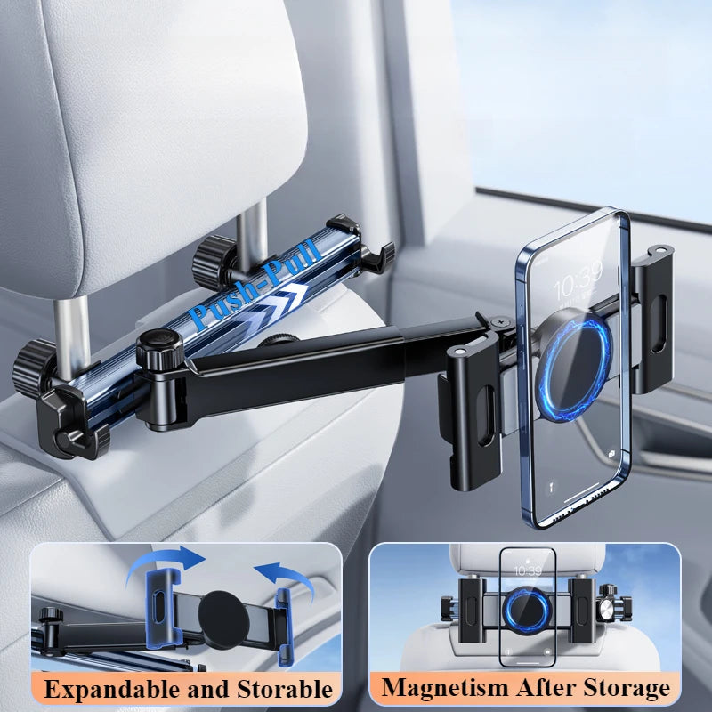 Hipacool Telescopic Car Phone Holder Tablet Seat Back Stand Headrest Adjustable Magneitc Car Tablet Bracket for Device 5.6-11.8“ CM World