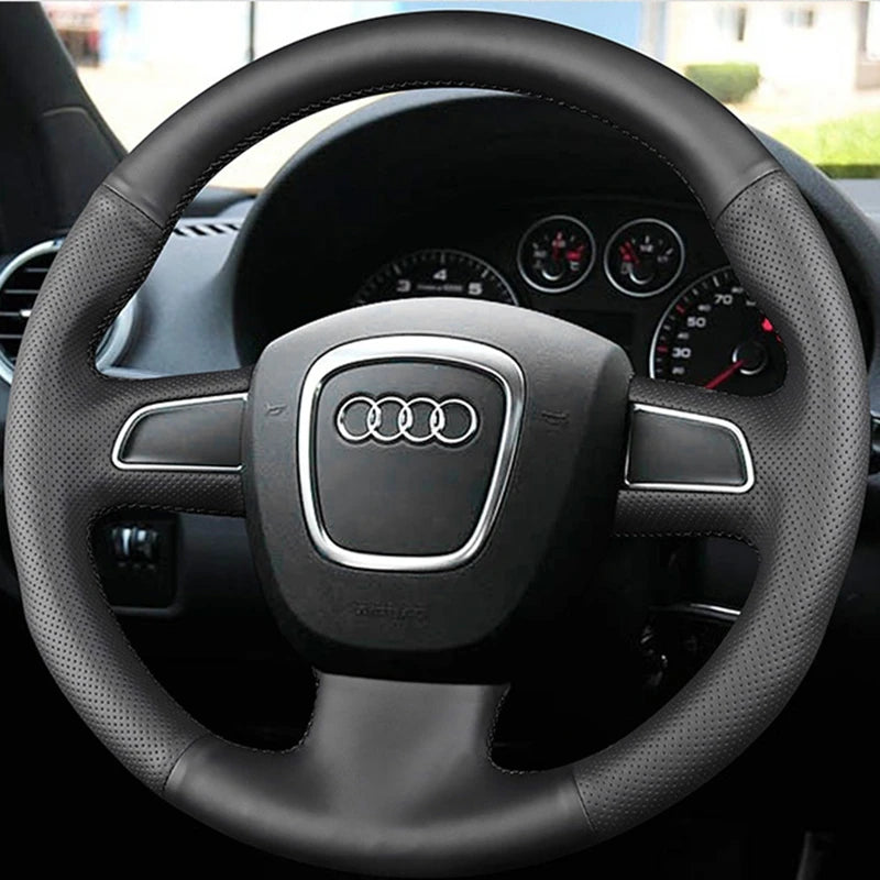 Car Steering Wheel Cover For Audi A4 S4 2005-2012 A6 S6 A8 S8 2007 Seat Exeo 2009-2012 PU Faux Leather DIY Hand-stitched CM World
