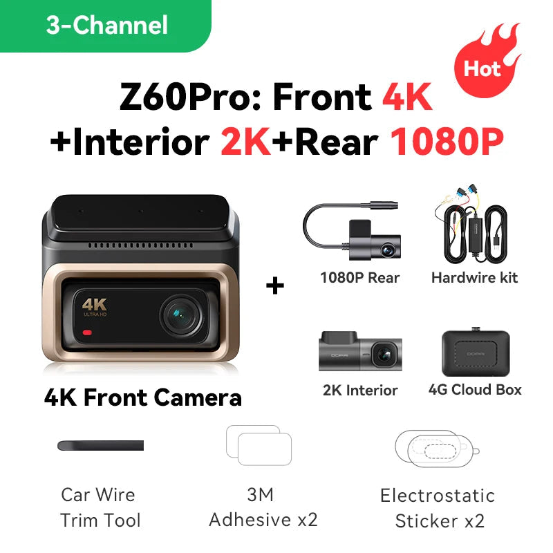 DDPAI 4K Dash Cam Z60 Pro HDR Support Front and Rear Interior Car Camera SONY STARVIS2 678 Sensor 5GHz Wi-Fi GPS ADAS 4G Car DVR Car Mobile World