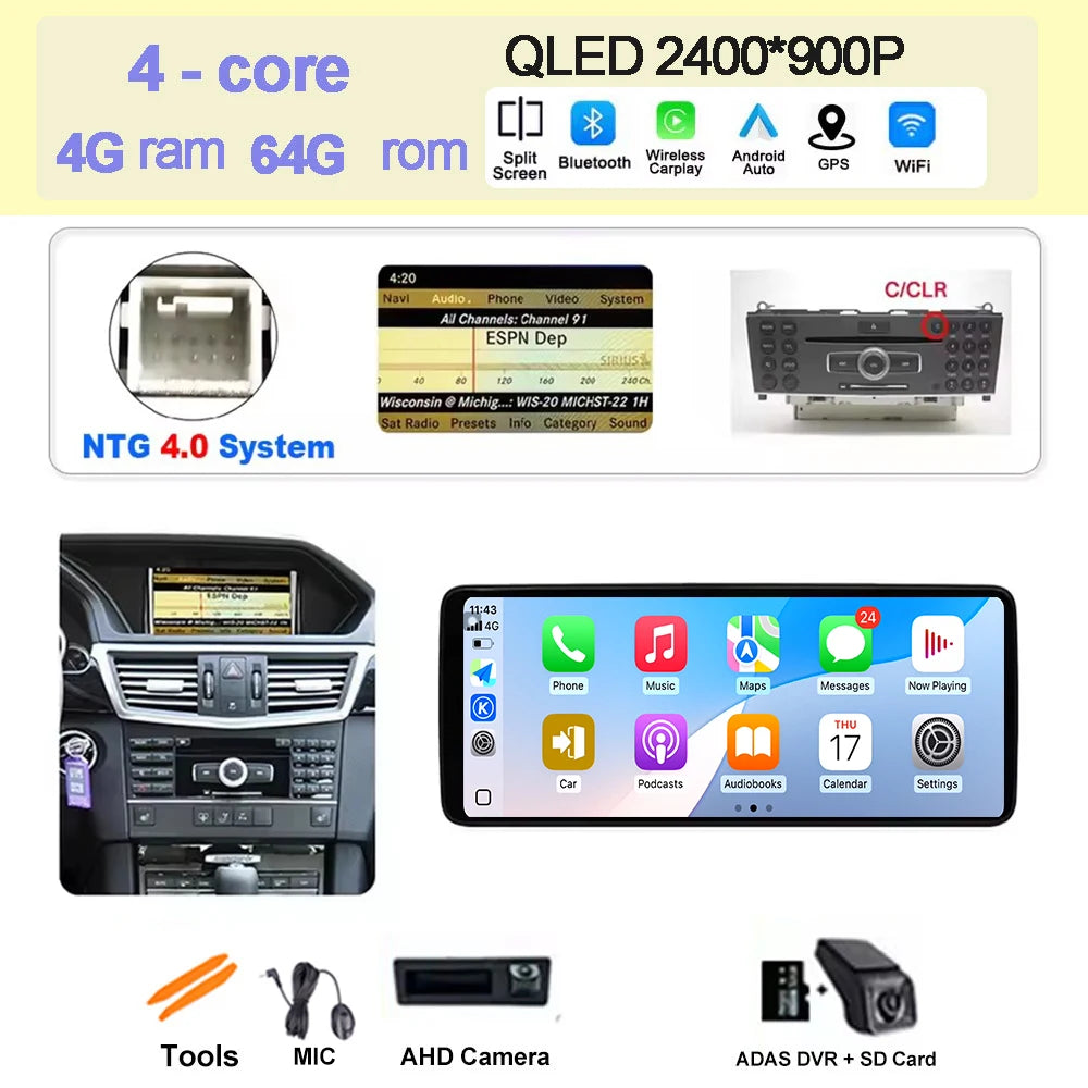 Wireless Carplay Car Radio Multimedia For Mercedes Benz E Class W212 2009 - 2016 QLED Screen 4G Android 15 Auto Accessories Ster CM World