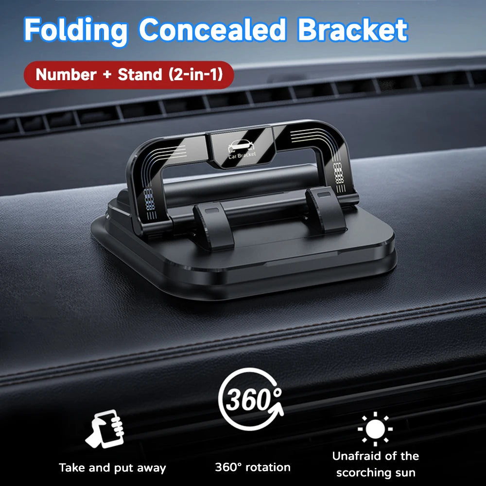 Universal Dashboard Car Phone Mount 360 Degree Rotation Phone Stand Mobile Phone Holder With Number Plate Temporary Parking Card