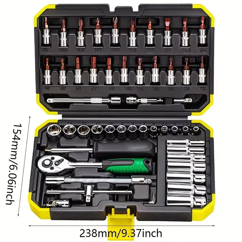 53 PCS Set of 1/4 Inch Socket Ratchet Wrench Set, Socket Drill Bit Extension Rod Automotive Repair with Case Car Repair Househol CM World