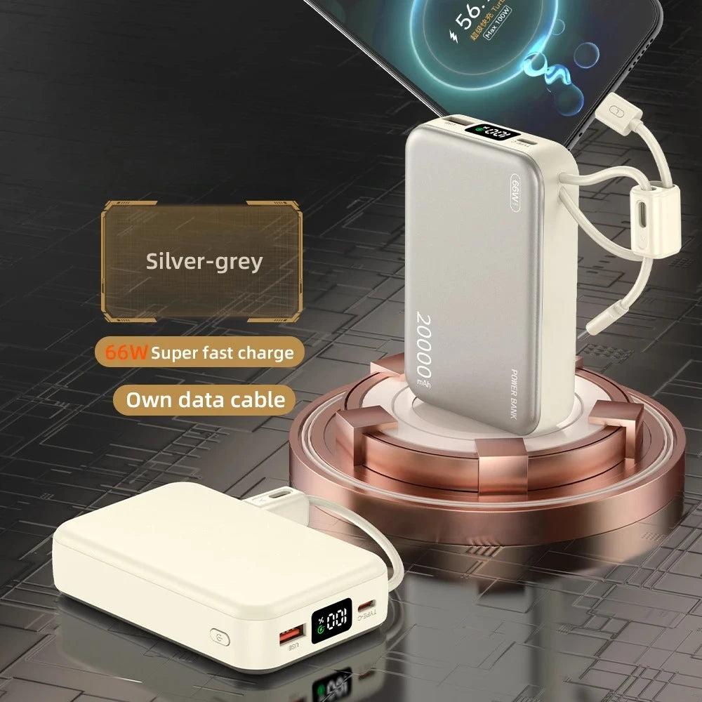 2025 NEW 66W 20000mAh Fast Charge Power Bank CCC Chinese Certification with Cable for Xiaomi Huawei Samsung IPhone Car Mobile World