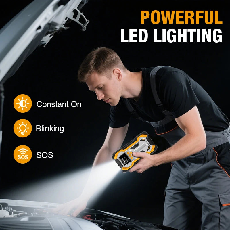 7000A Jump Starter with Air Compressor Portable Car Battery Booster (9.0 Gas/6.5L Diesel) with 160PSI Auto-Shutoff Tire Inflator