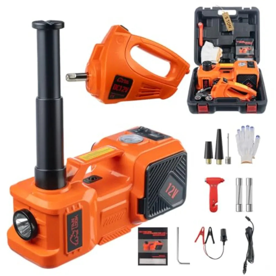 Electric Car Jack Kit with Hydraulic Lift 5-Ton Tire Inflator and Impact Wrench Heavy-Duty 12V Floor Jack for Sedans SUVs MPVs CM World