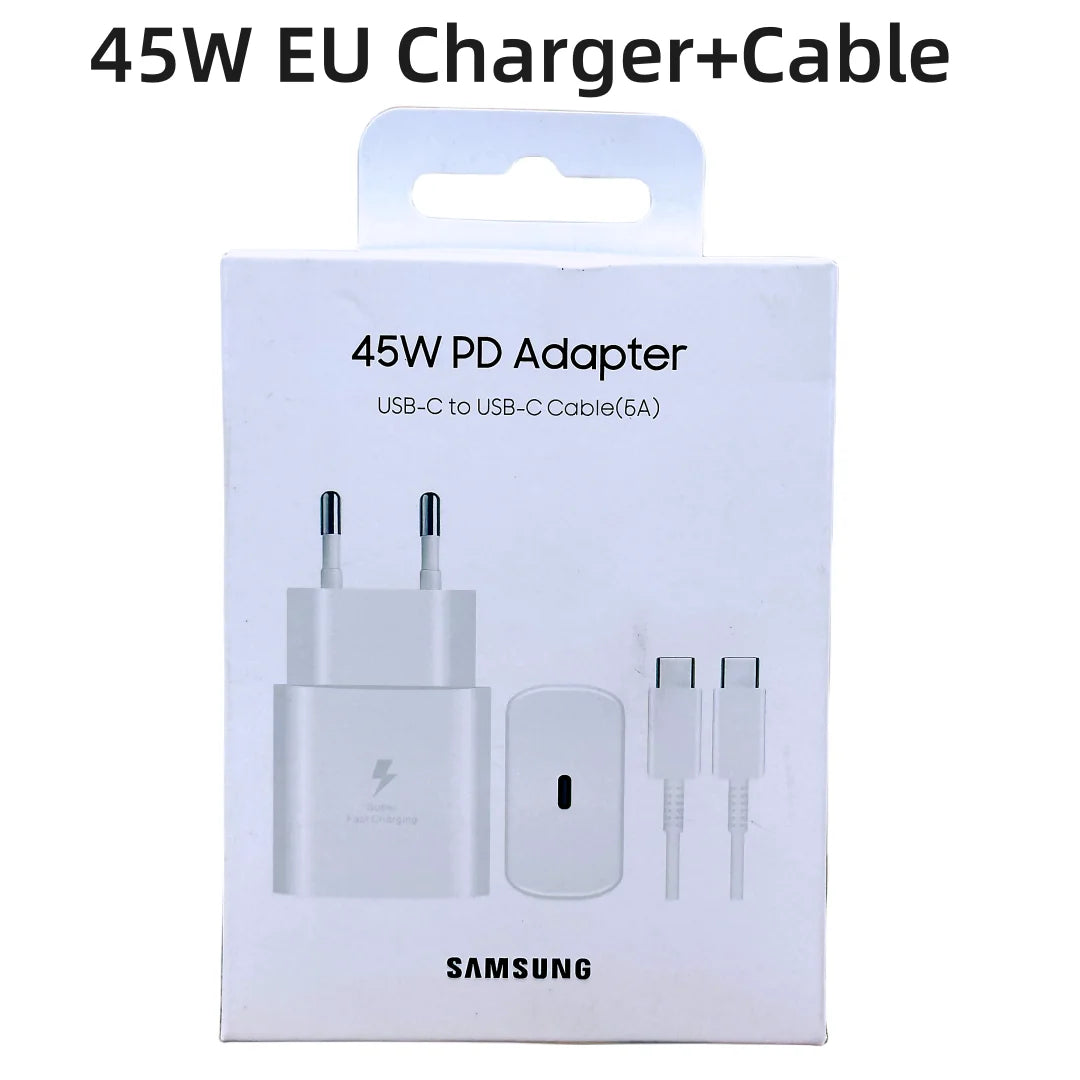 Original Samsung 45W Charger Type C EU Super Fast Charge Adapter For Galaxy Z Flip Fold 5 4 3 2 S24 S23 S22 Note20 Ultra Plus Car Mobile World