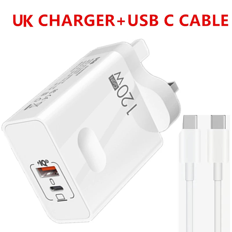 120W Fast Charger USB Type C PD Cable Fast Charging Quick Charge 3.0 Adapter For iPhone Xiaomi Samsung Oneplus Pixel Cellphones Car Mobile World
