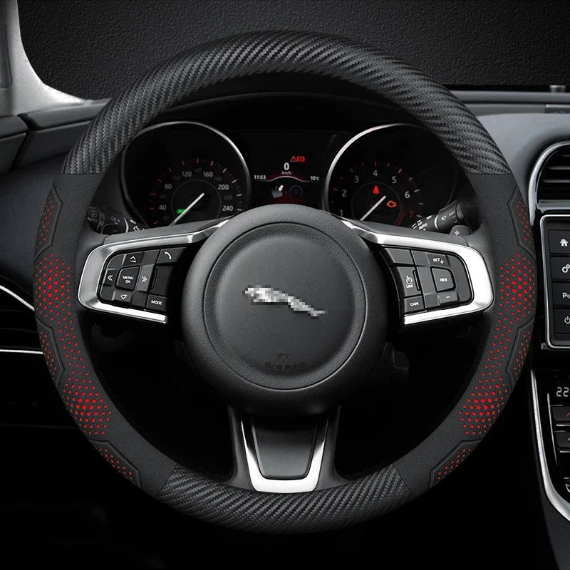 For JAGUAR E-PACE F-PACE F-TYPE XE XF XK XJR XFR XJ XEL XFL Carbon fiber Suede Leather Car Steering Wheel Cover Auto Accessories CM World