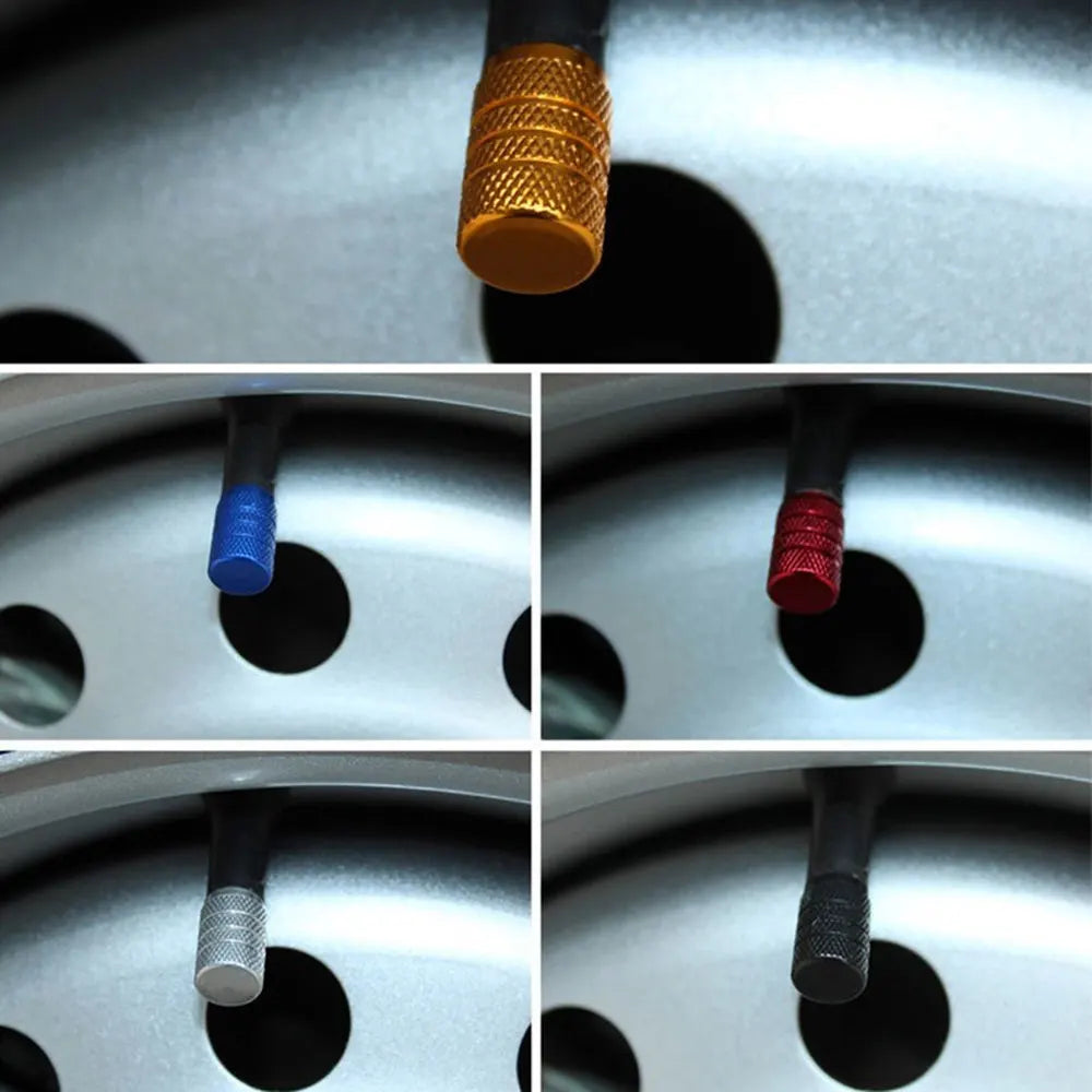4Pcs Knurling Style Tire Valve Cap Aluminum Silver Car Tire Valve Stems Cap Tire Wheel Stem Air Valve Cap tire valve caps CM World
