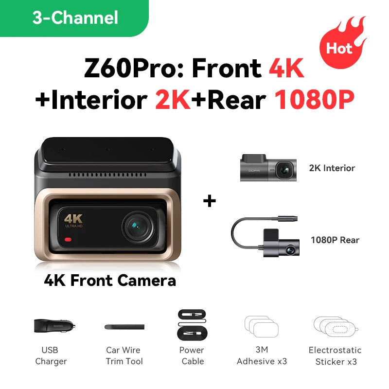 DDPAI 4K Dash Cam Z60 Pro HDR Support Front and Rear Interior Car Camera SONY STARVIS2 678 Sensor 5GHz Wi-Fi GPS ADAS 4G Car DVR Car Mobile World