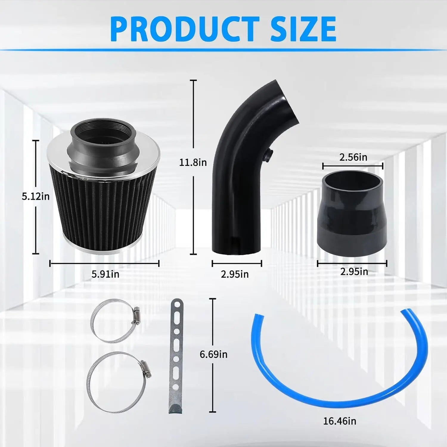 1Set 3" Cold Air Intake Filter Induction Kit Pipe Power Flow Hose System CM World