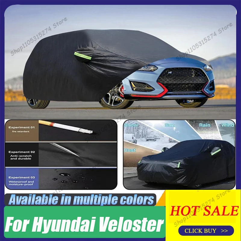 190T Black Full Car Cover For Hyundai Veloster 2011-2026 ,Waterproof Outdoor Sun Rain Snow Scratch Resistant Black Auto Cover Car Mobile World