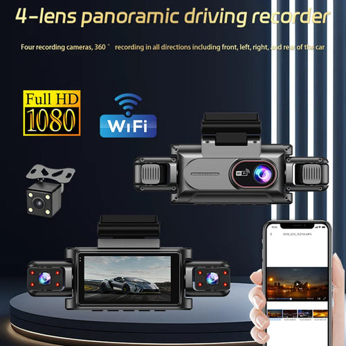 4Channel 1080P Dash Cam WiFi Car DVR with Front Inside Rear View Infrared Night Vision And Reversing Camera for Driving Recorder Car Mobile World