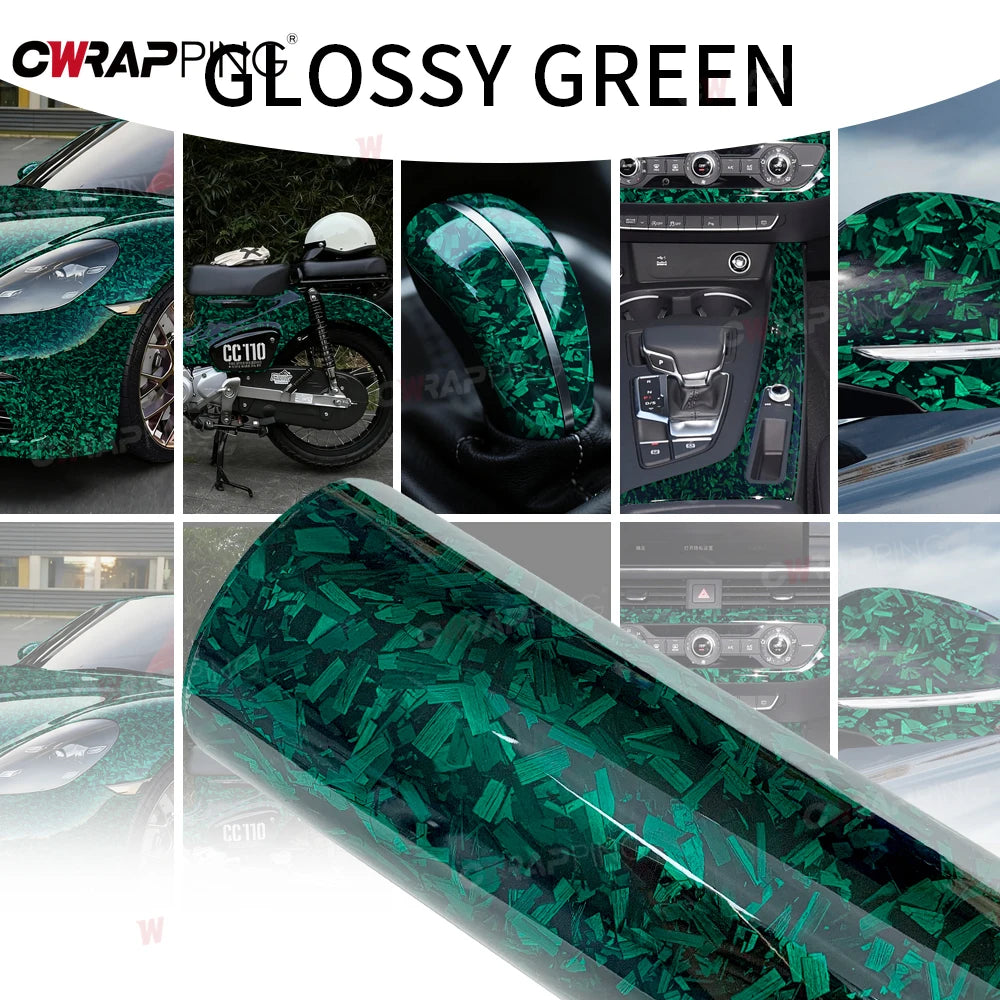 Waterproof Wrap Vinyl Car Stickers Carbon Fiber Car Wrapping Sticker Glossy Green Auto Outdoor Accessories Body Covering Film