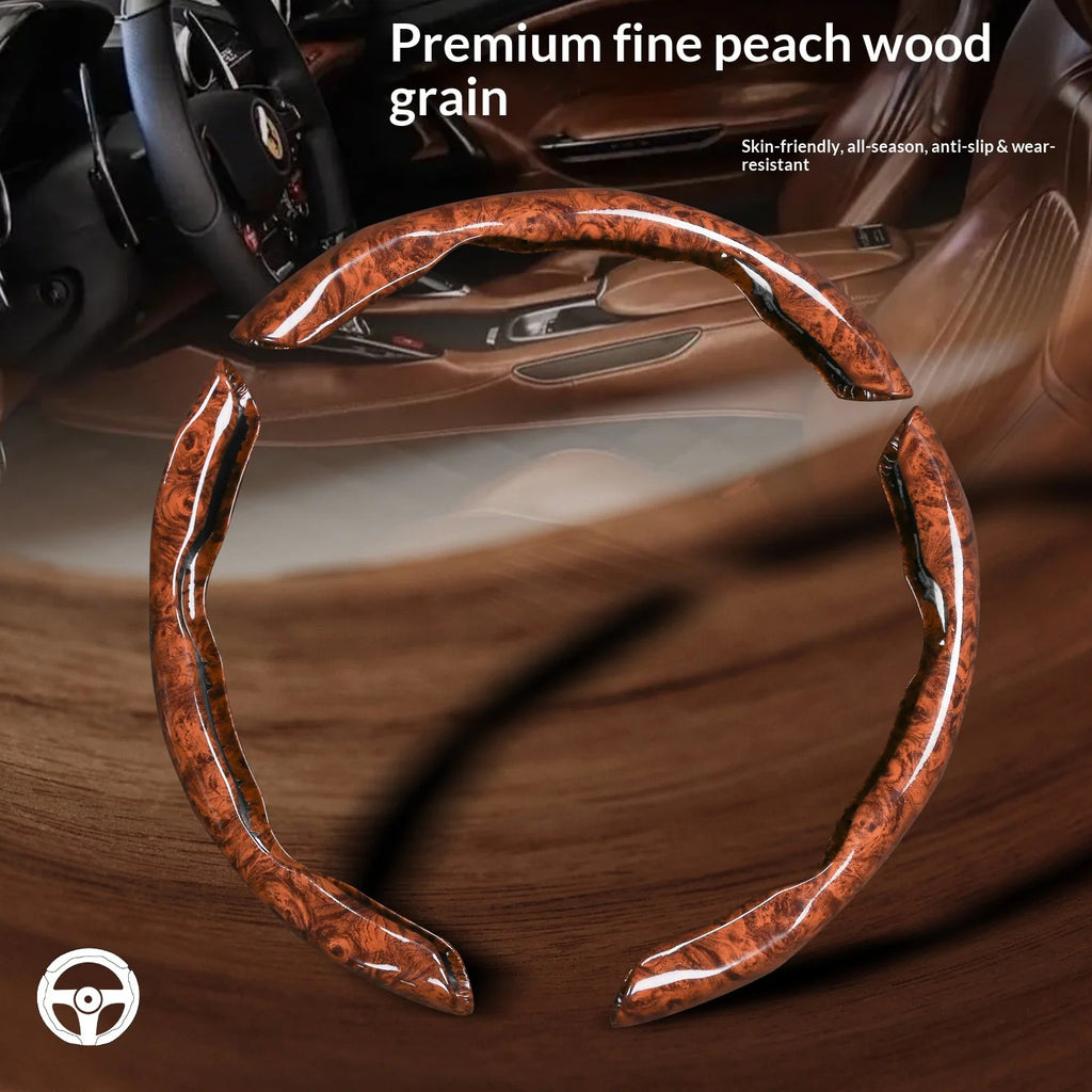3 pcs of segmented peach wood texture car steering wheel cover, high-end and minimalist car steering wheel decoration