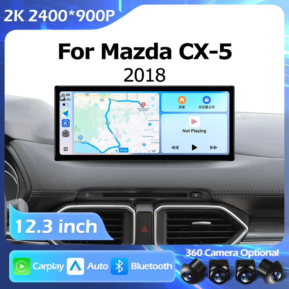 Android OS Bluetooth 12.3 inch For Mazda CX-5 2018 Car Radio Multimedia Video Player Navigation GPS Auto Carplay WIFI 2400*900P
