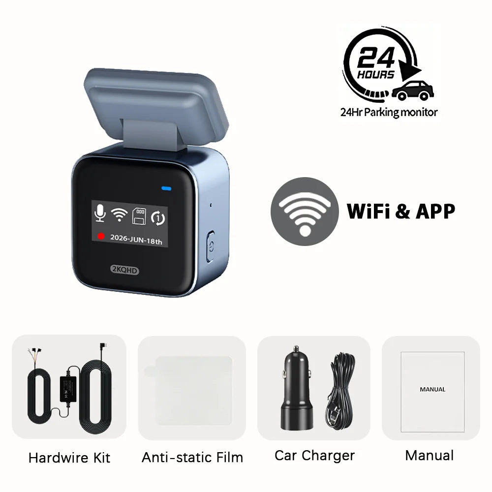 ZKCAMSPY Mini Car DVR 2K Tiny Dash Cam WiFi APP Control Night Vision 24 Parking Loop Recording G-Sensor Video Recorder Dashcam