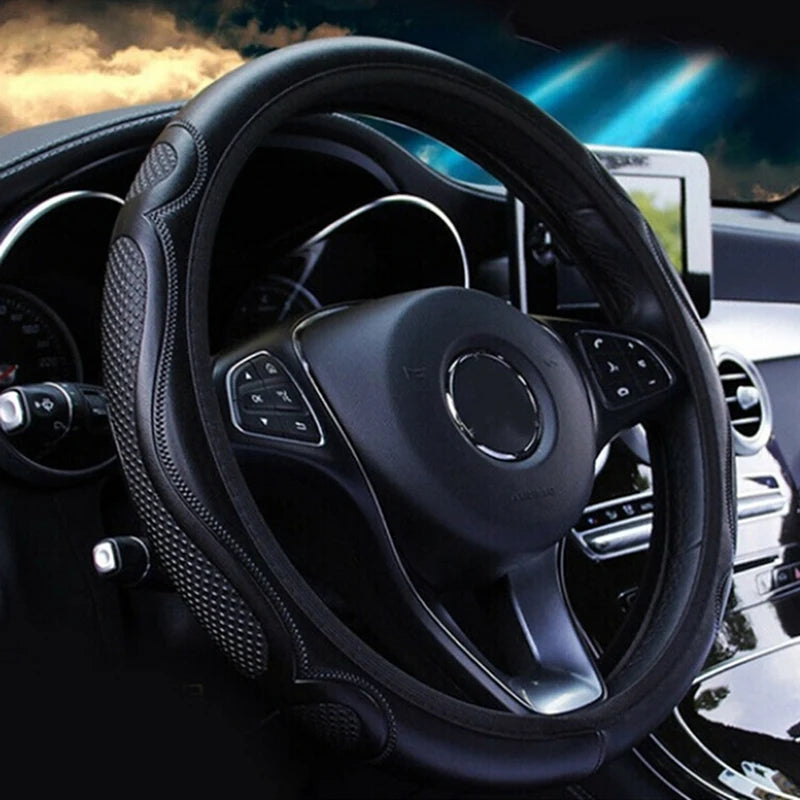 [FE] [FE] Universal Auto Car Steering Wheel Cover Leather Breathable Anti-slip 38cm
