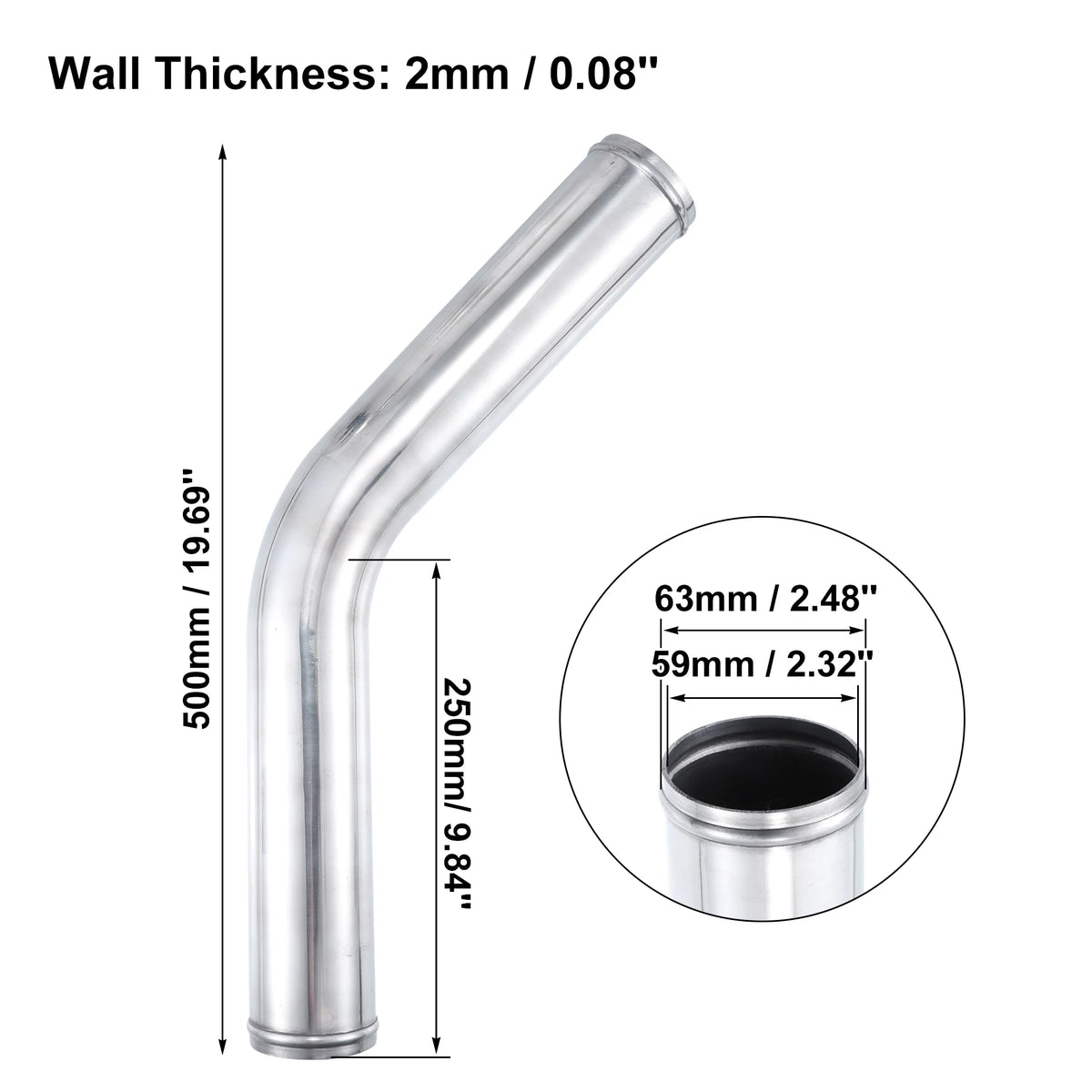 UXCELL 45 Degree Intercooler Pipe 63mm 70mm 76mm OD 300mm 500mm Long Aluminum Alloy Tube Intercooler Pipe Air Intake Tube