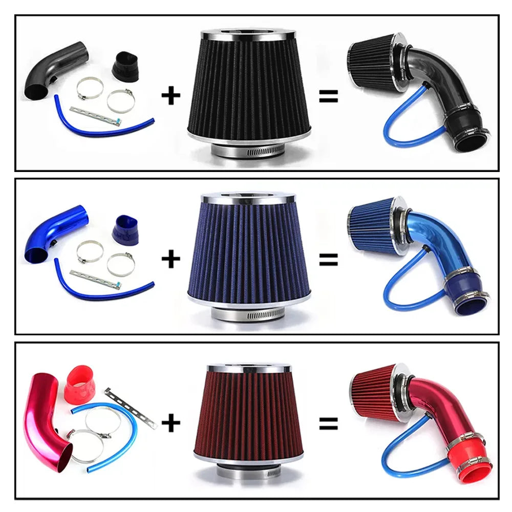 Car Universal 3" 76mm Air Filter & Cold Air Intake Pipe Turbo Induction Pipe Tube Kit With Air Filter Cone Aluminum Pipe Kit