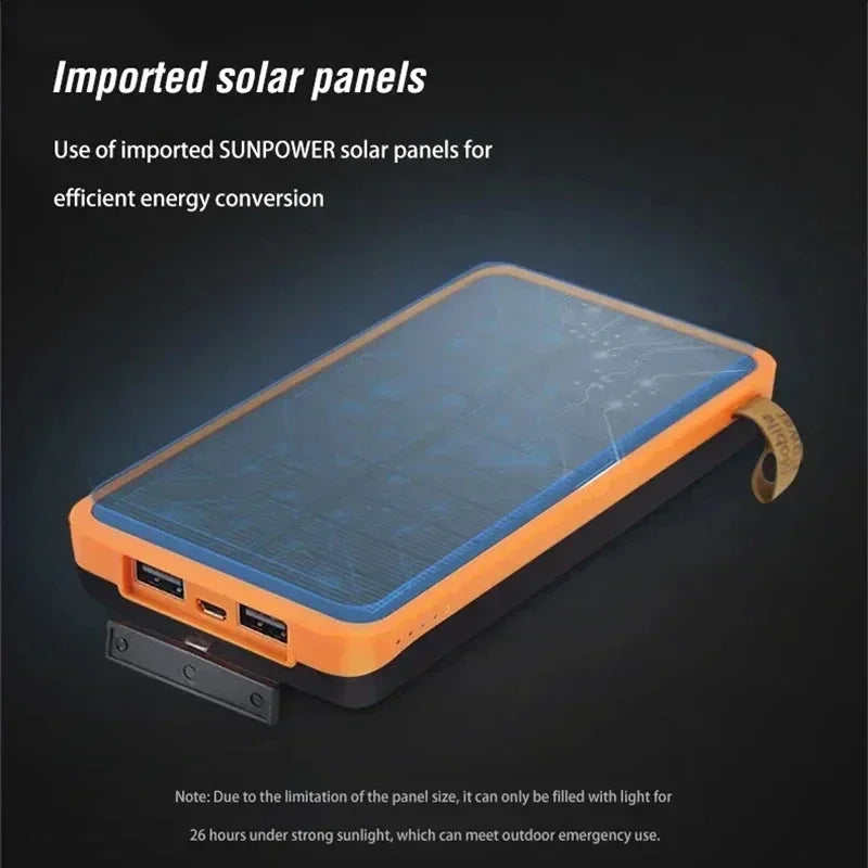Lenovo LED Solar Power Bank  200000mAh 4 Solar Panels Wireless Charger Portable External Battery Flashlight for Outdoor Travel Car Mobile World