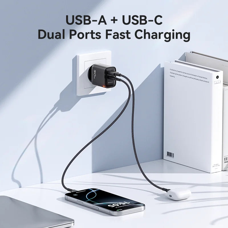 KUULAA 30W GaN Charger PD 3.0 QC4.0 USB C Charger For iPhone 17 16 15 Pro Samsung S25 Xiaomi Tablet iPad Air Pro Phone Charger Car Mobile World
