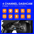 4 Channel 2K Car Dash Cam Front Rear Left Right 4-Way 360degree Recording 3" Large Screen Sentry Mode Car DVR Audio Recording Car Mobile World
