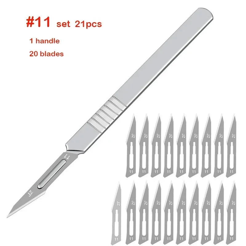 Carbon Steel Carving Metal Scalpel Knife Handle Blades Number 11 23 Surgical Medical Practicing Cutting Sculpting Repairing Tool CM World