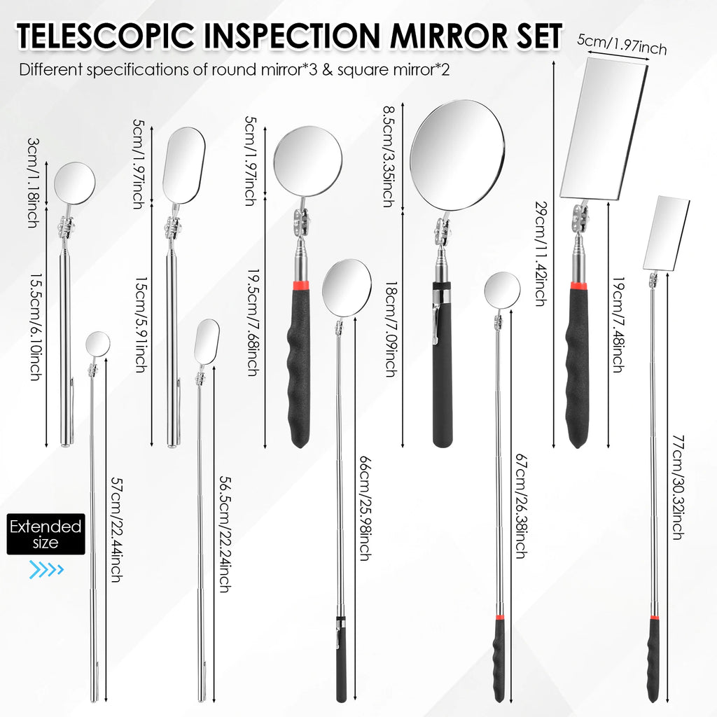 5/4Pcs Telescoping Inspection Mirrors Set Stainless Steel Retractable Mechanical Mirror 360° Rotation Mirror Inspection Tools CM World