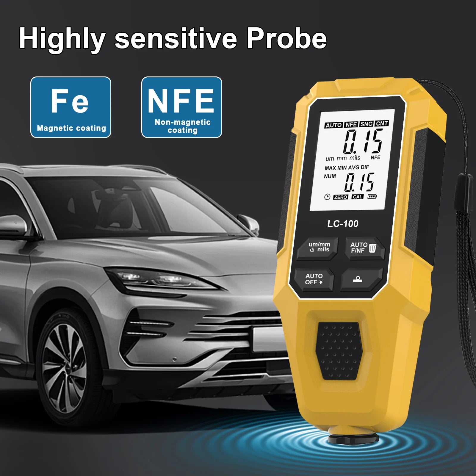 Portable Digital Coating Thickness Gauge LCD Display, Accurate 0.1mm Measurement for Car Boat Metal Foil Furniture, ABS Material CM World