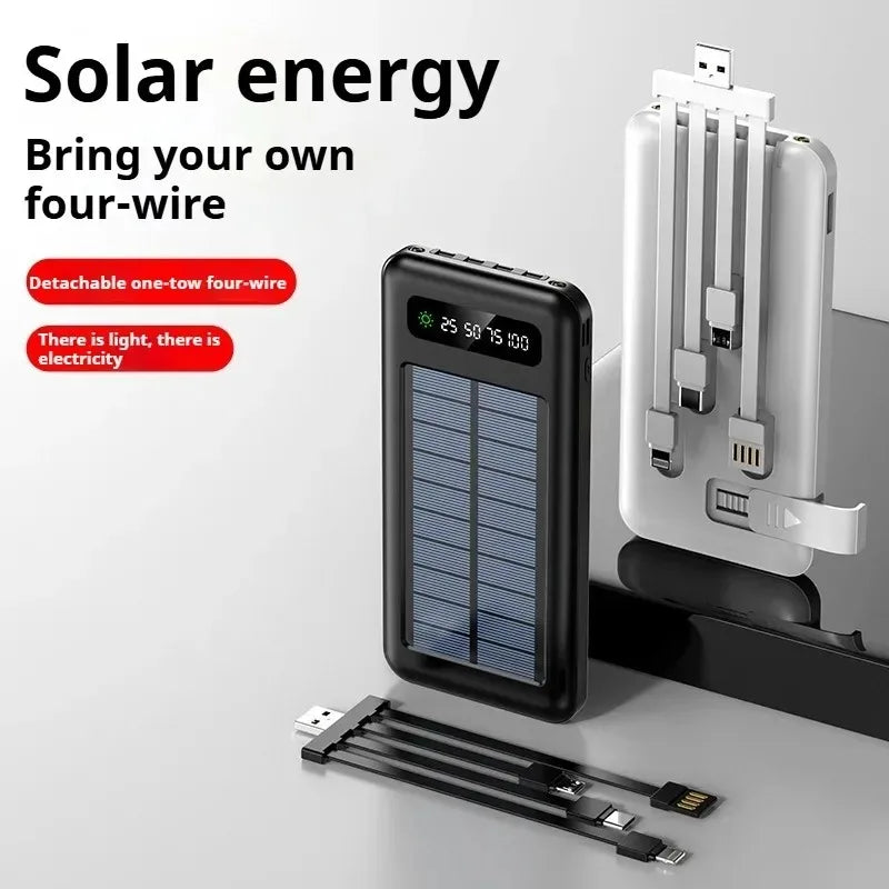 Lenovo Solar Power Bank 50000mAh Large Capacity Mobile Power Fast Charging Battery Dual Usb 4 Cables LED Digital Display Car Mobile World