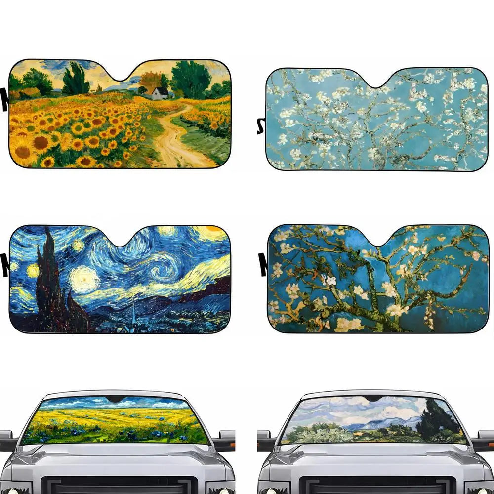Artist V-Vincent van Gogh Sun Visor Car Windshield Sun Shade UV Protection Foldable Heat Insulation Universal Auto Cover