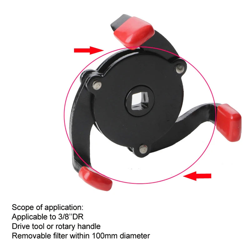 High Quality Universal 3 Jaw 3/8" Car Adjustable Oil Filter Remover Wrench Tool 60mm To 95mm 2.4" To 3.7" Auto Accessories