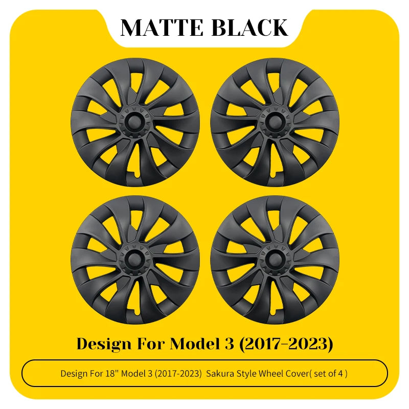 TSLLUG 4PCS Wheel Hub Caps For Tesla Model 3 18" Aero Wheels 2017-2023 18-inch Turbine Style Car Wheel Hubcap Accessories