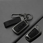 Alloy Leather Car Folding Key Case Cover Shell Holder for Audi Q3 8u f3 S Line Protection Key Cover Keychain Car Accessories