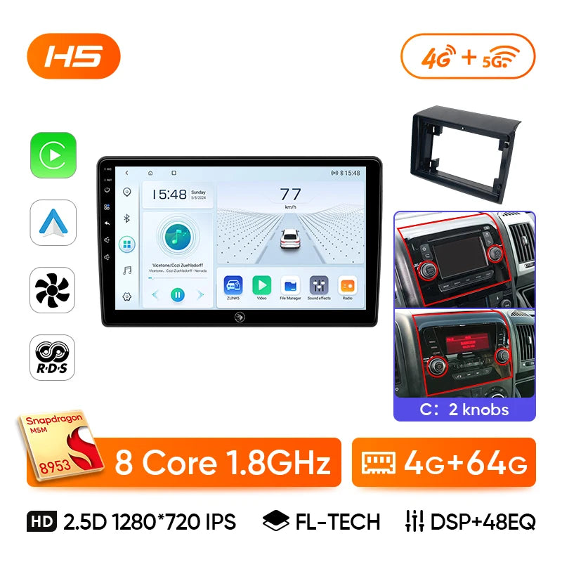 Ainavi Car Radio For Fiat Ducato Citroen Jumper Peugeot Boxer 2006-2024 Wireless Carplay Android Auto Car Multimedia DSP BT 2Din CM World