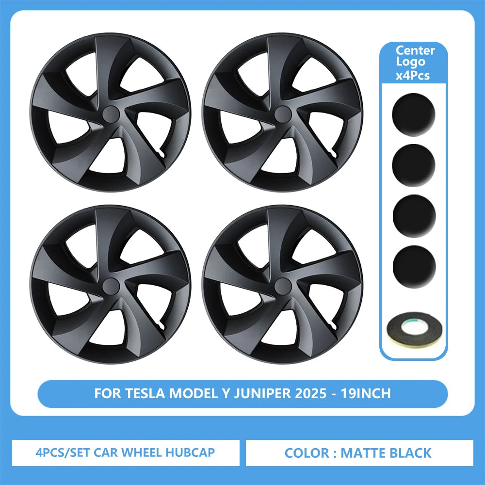 4PCS 19Inch Hub Cap for Tesla Model Y Juniper 2025 Performance Wheel Hubcap Right&Left Wheel Cap Full Rim Cover Car Accessories CM World