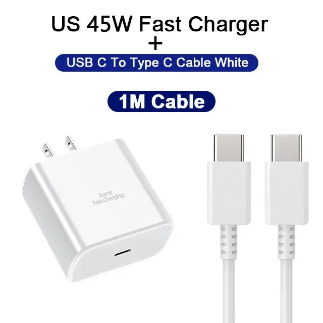 45W PD Fast Charging For Samsung Galaxy S22 S23 Ultra Note10 Plus Mobile Phone USB Type C Cable Fast Quick Charging Wall Adapter Car Mobile World