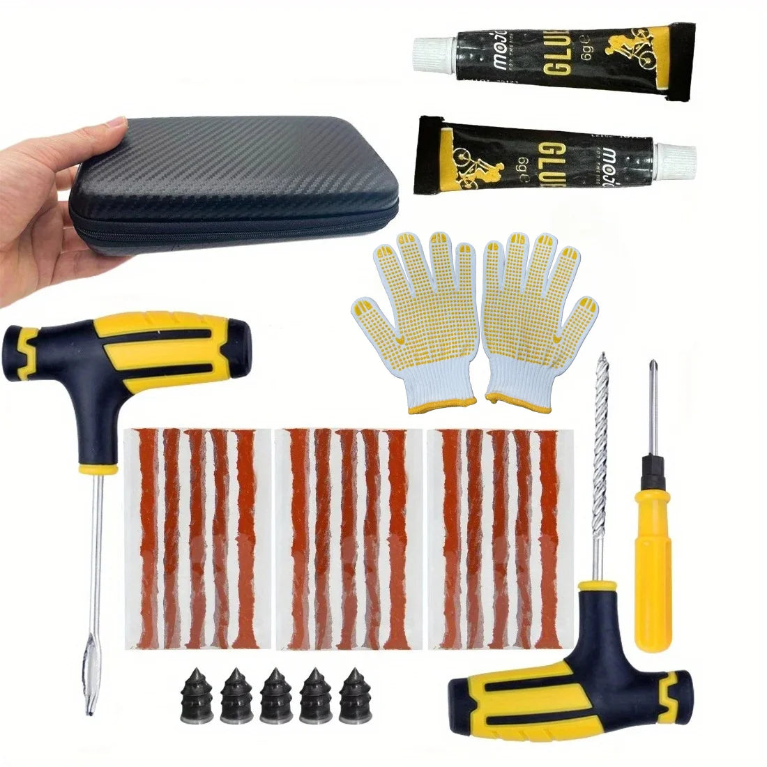 Emergency Tire Repair Kit - Quick Fix Heavy-Duty Glue & Rubber Strips for Cars/Trucks/RVs Puncture, On-the-Go Safety CM World