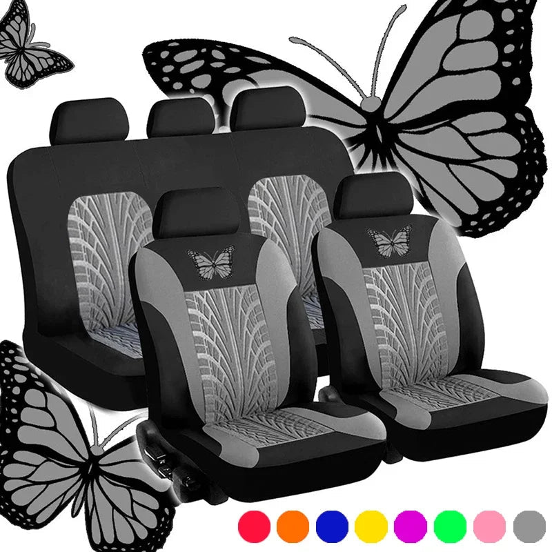 Car Seat Cover Full Set, Universal Butterfly Pattern Embroidery Auto Seat Cover Set CM World