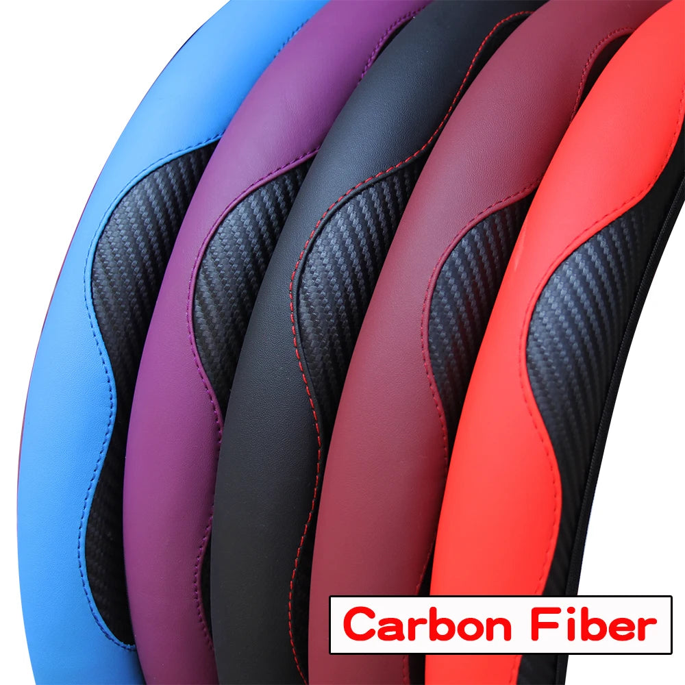 PU Carbon Fiber Leather Car Steering Wheel Cover without Inner Ring Suitable for 14.5-15 Inches of Automotive Supplies CM World