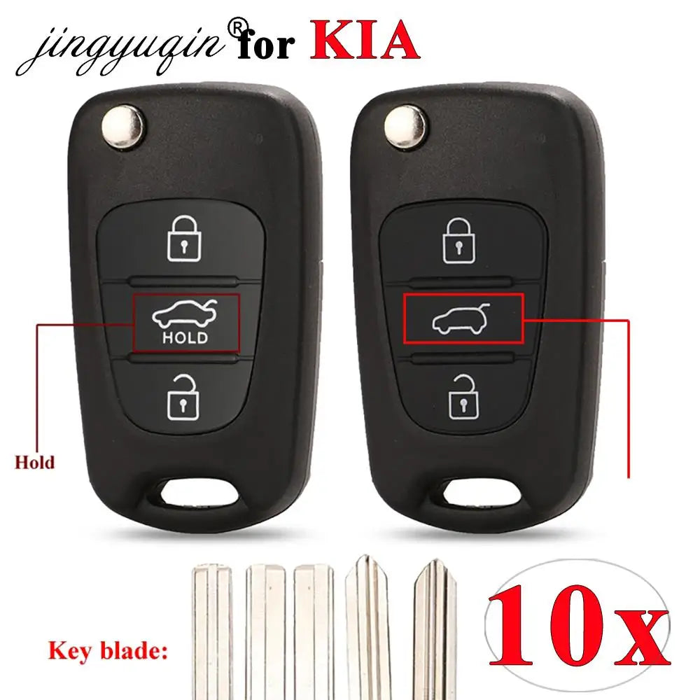 jingyuqin 10pcs Remote Flip Key Shell For Kia K2 K5 Sorento Sportage Rio Hyundai I30/IX35 Accent 3Button Car Folding Key Housing CM World