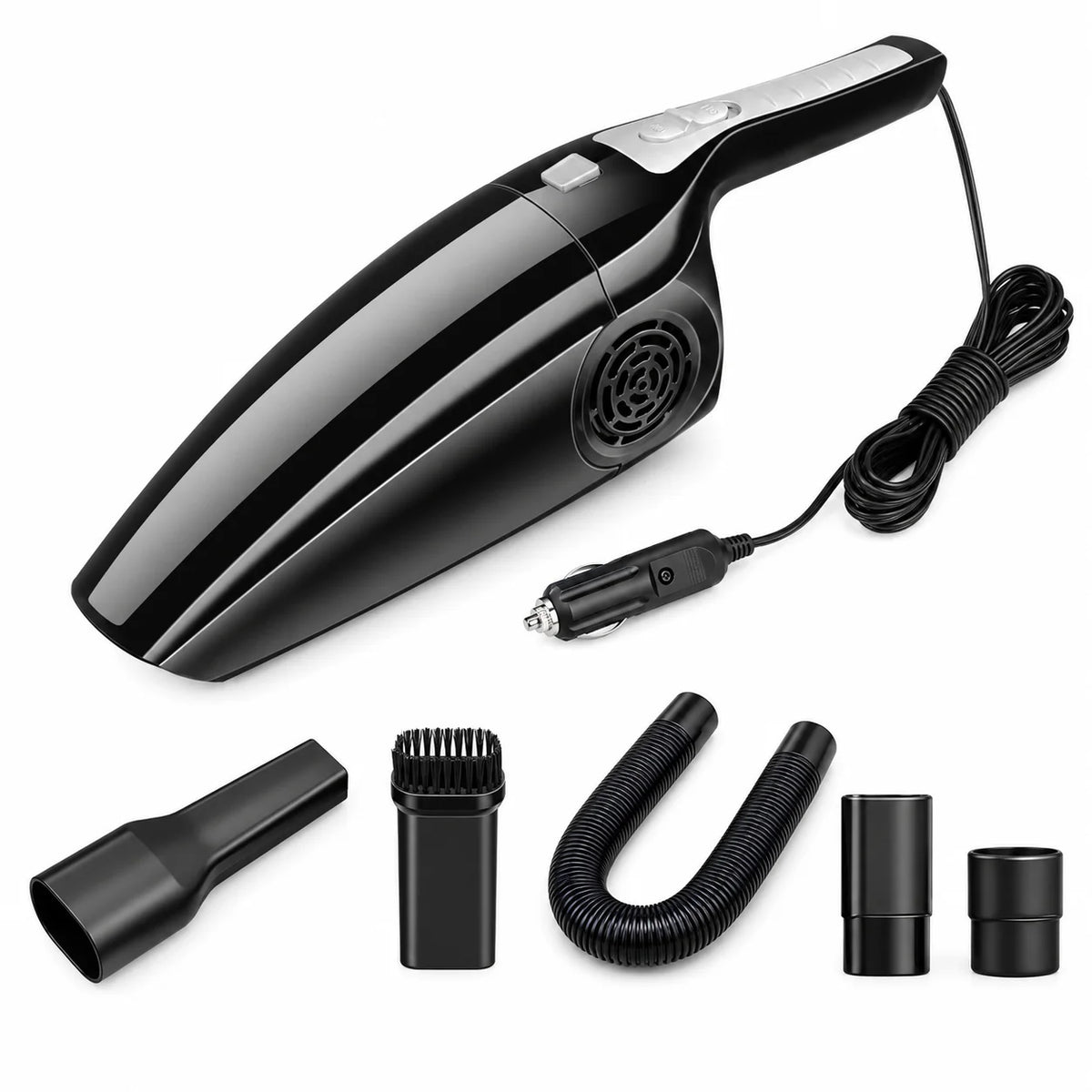 Car Vacuum Cleaner 12V 120W Wet Dry Portable Handheld Auto Vacuum 4M Cord Cigarette Lighter Hose Brush Crevice Nozzle