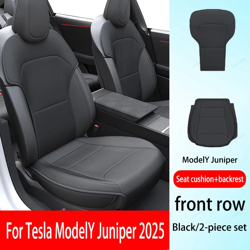 For Tesla ModelY Juniper 2025 PU Seat Cushion Ventilation Comfortable, Four Seasons Universal Split Single Sitting Back row Set CM World