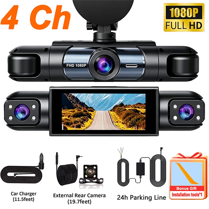 New 3/4 Channel Dashcam FHD 1080P Car Driving Camera Black Box Night Vision Loop Recording G-Sensor 24H Parking Guard Mode