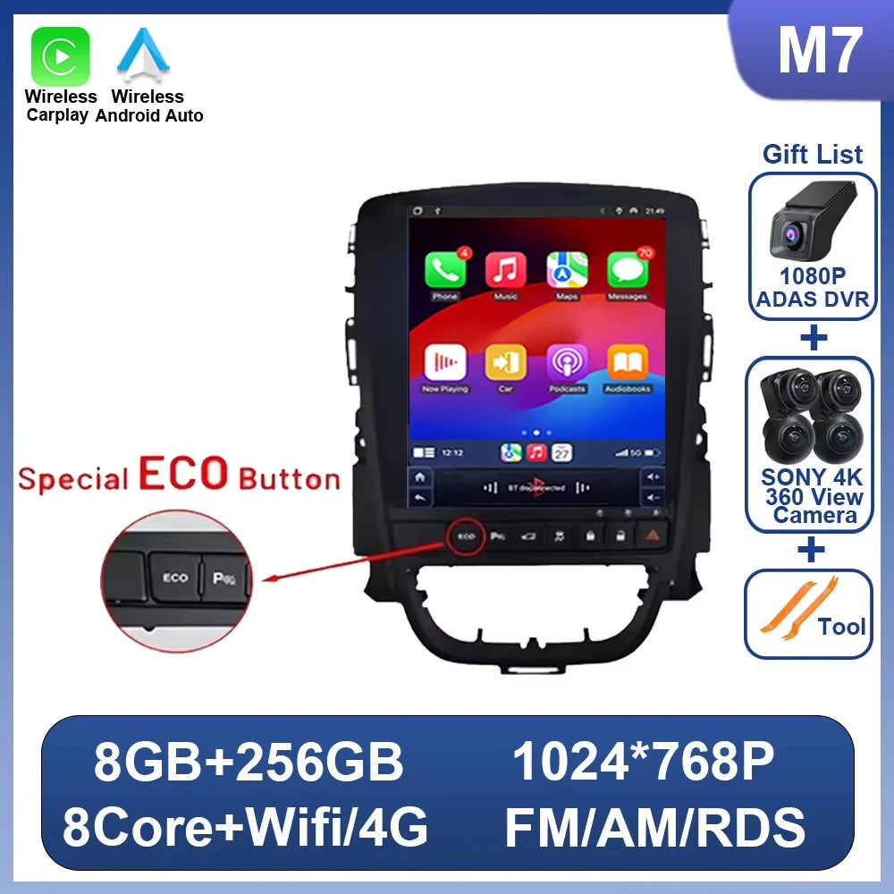 Car Radio Android 16 for Opel Astra J Vauxhall Holden Cascada 2009-2018 Multimedia Screen GPS Navigation Auto Carplay ECO