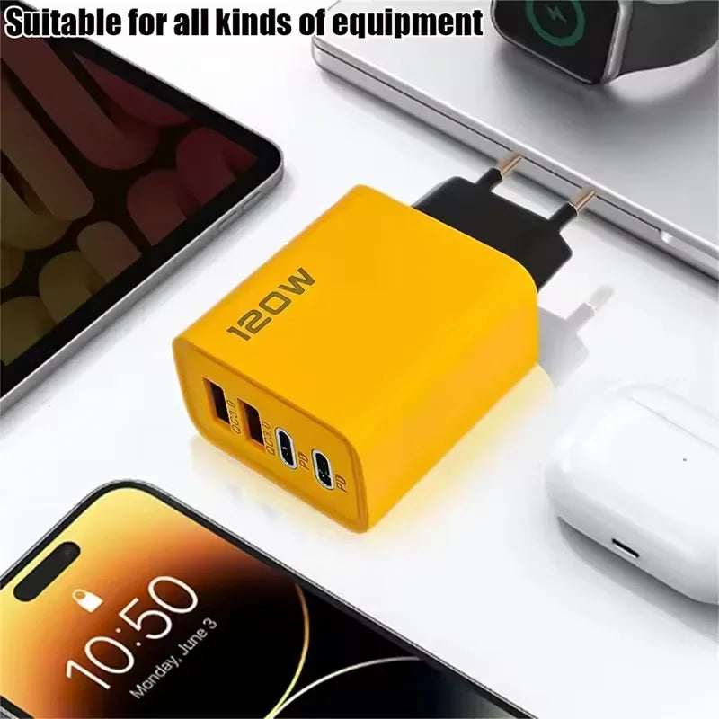 120W Fast Charging 4 Ports Phone Charger QC3.0 USB Type C Chargers Dual PD USB EU/US Plug Wall Adapter For iPhone Samsung 2026 Car Mobile World
