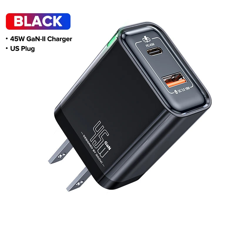 QOOVI 65W GaN Charger USB Type C Fast Charging Quick Charge 4.0 Adapter USB-C PD Charger For Samsung Xiaomi Macbook iPhone ipad Car Mobile World