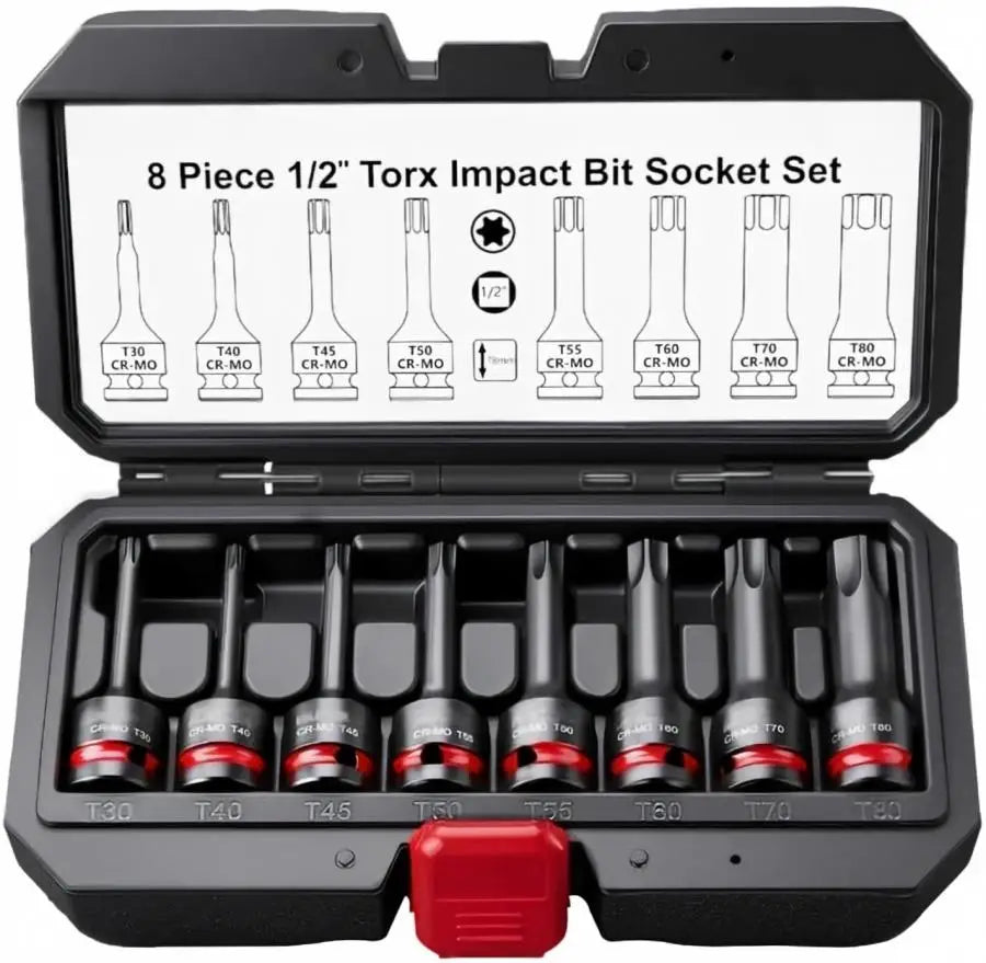 1/2" Drive Impact Torx Bit Socket Set T30 T40 T45 T50 T55 T60 T70 T80 CR-MO Steel Anti-Corrosion Heavy Duty Star Socket Wrench K