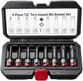 1/2" Drive Impact Torx Bit Socket Set T30 T40 T45 T50 T55 T60 T70 T80 CR-MO Steel Anti-Corrosion Heavy Duty Star Socket Wrench K